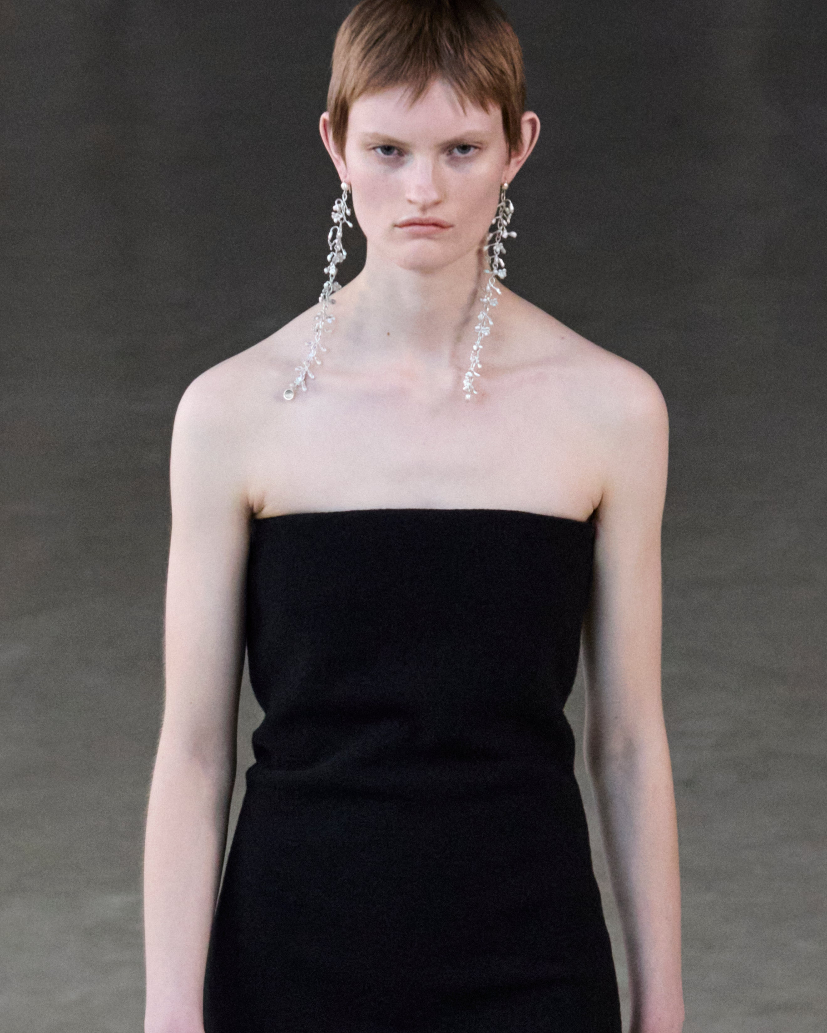 silver dress earrings Cressida Sequin Mesh Earrings