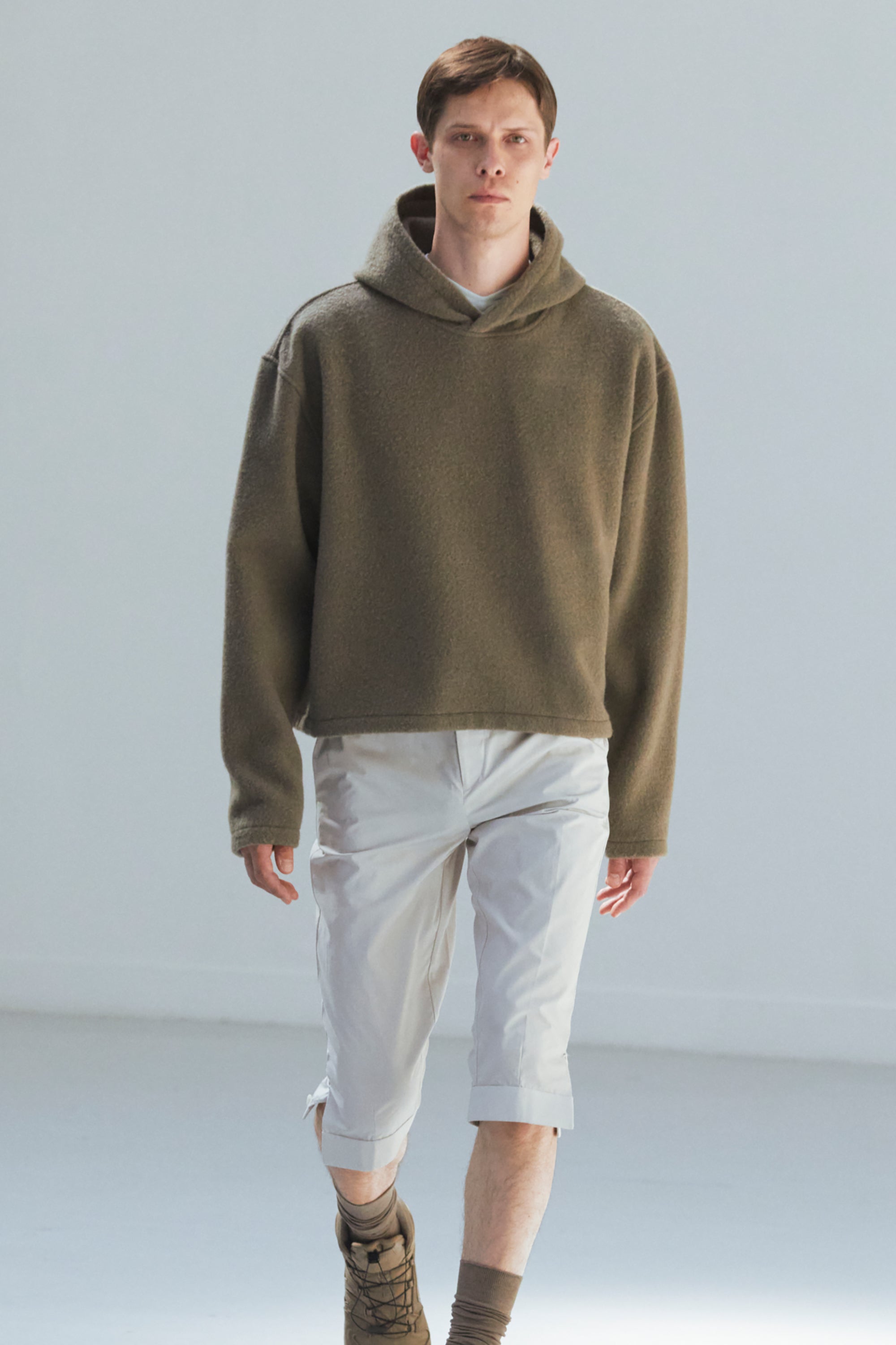 Fleece hoodie crop argile